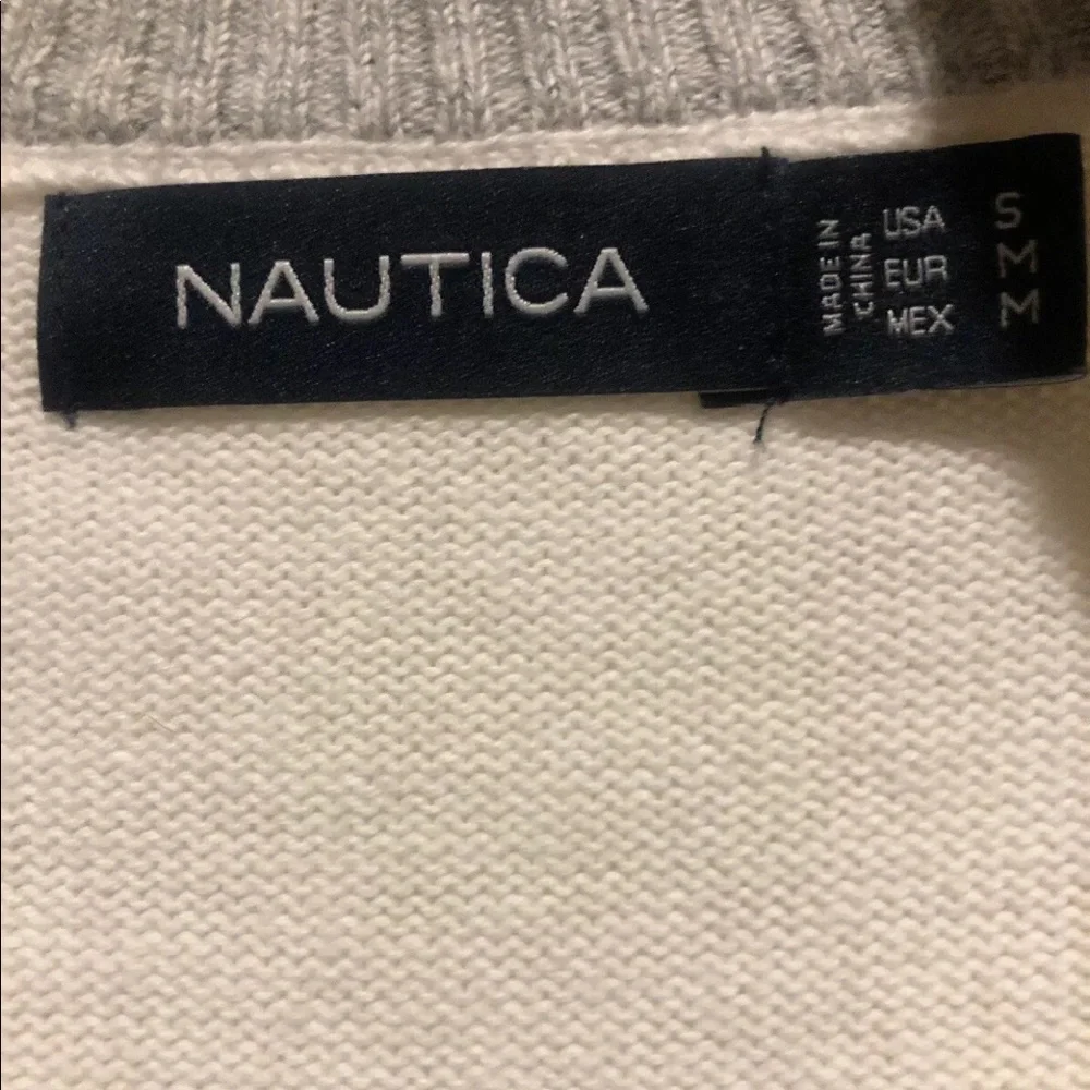NAUTICA Mens 1/4 Zip Ivory Sweater Size S Small EUC $69